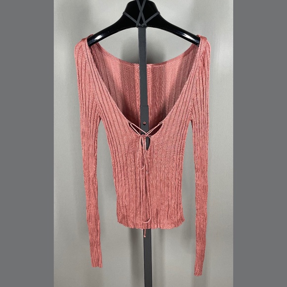 NEW Free People Shirt Womens Small coral pink knit pull over boho hippie chic - Picture 7 of 9